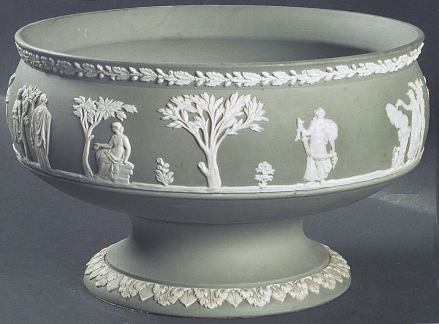 Cream Color on Celadon Jasperware Round Footed Imperial Bowl by Wedgwood-1