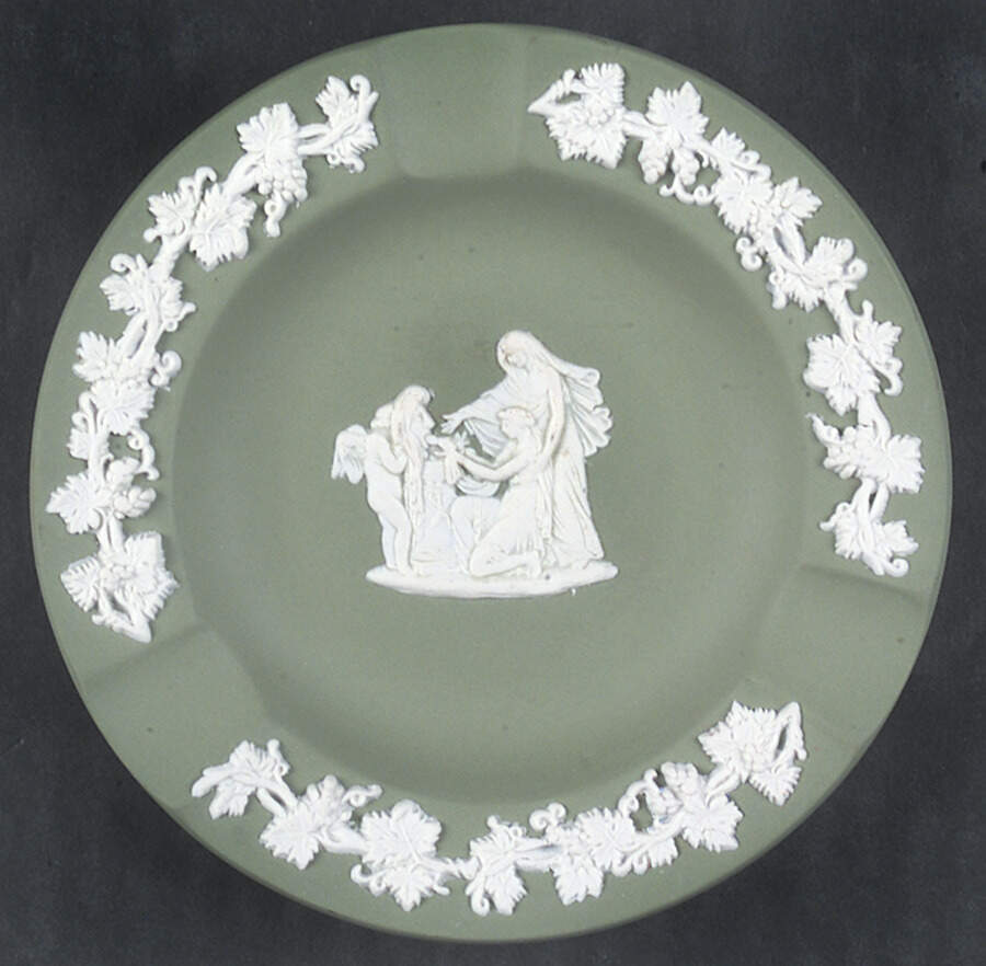 Cream Color on Celadon Jasperware 3 Slot Round Ashtray by Wedgwood-1