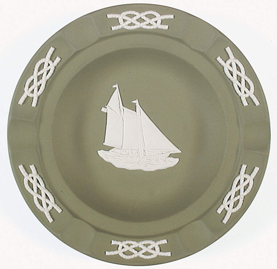 Cream Color on Celadon Jasperware Executive Ashtray by Wedgwood-1