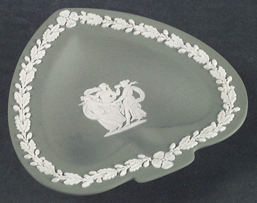 Cream Color on Celadon Jasperware Small Spade Shape Ashtray by Wedgwood-1