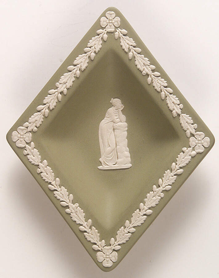 Cream Color on Celadon Jasperware 5" Small Diamond Shape Ashtray by Wedgwood-1