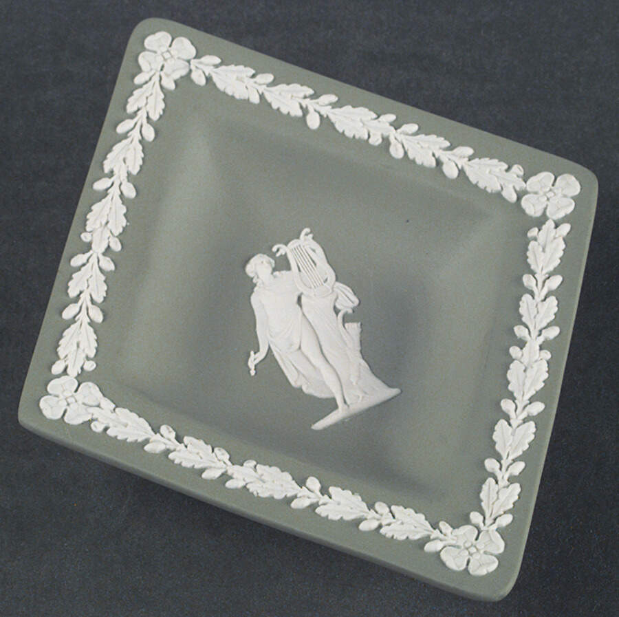 Cream Color on Celadon Jasperware 5" Small Diamond Shape Ashtray by Wedgwood-1