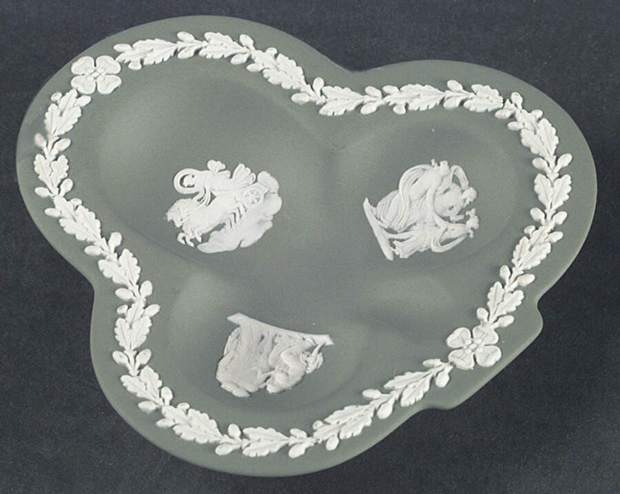 Cream Color on Celadon Jasperware Small Club Shape Ashtray by Wedgwood-1