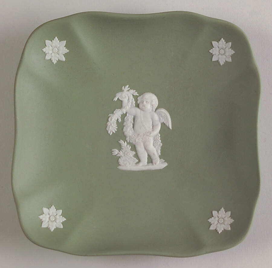 Cream Color on Celadon Jasperware Square Compotier by Wedgwood-1
