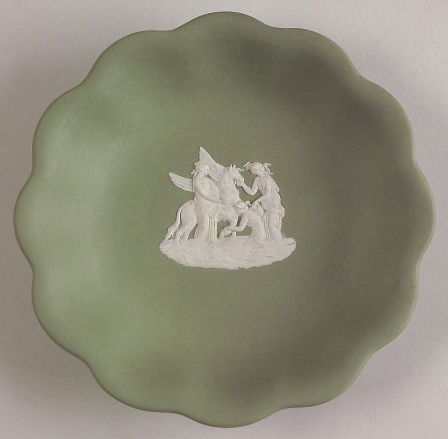 Cream Color on Celadon Jasperware Round Scalloped Compotier by Wedgwood-1