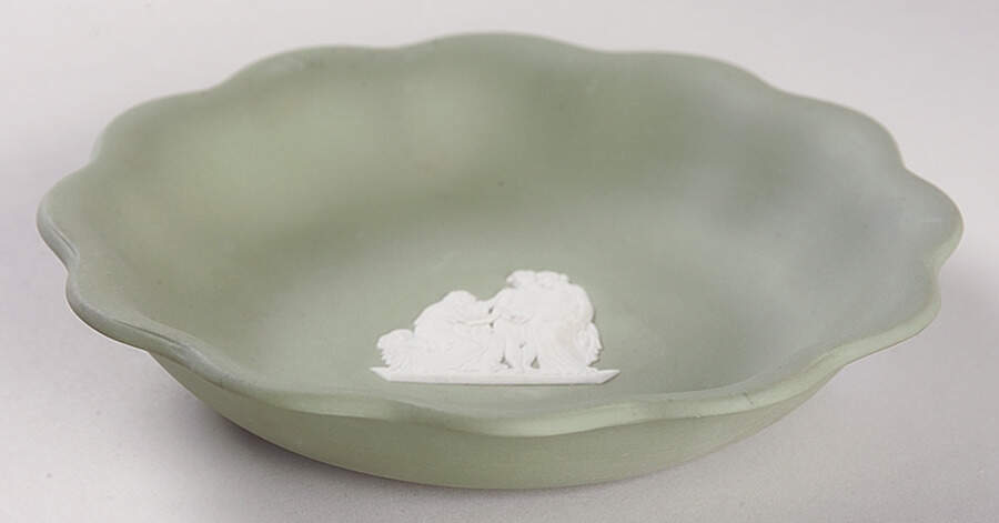 Cream Color on Celadon Jasperware Round Scalloped Compotier by Wedgwood-1