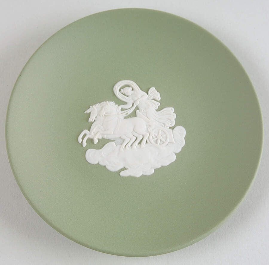 Cream Color on Celadon Jasperware Coaster by Wedgwood-1