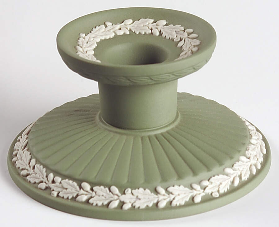 Cream Color on Celadon Jasperware Fluted Single Light Candlestick by Wedgwood-1