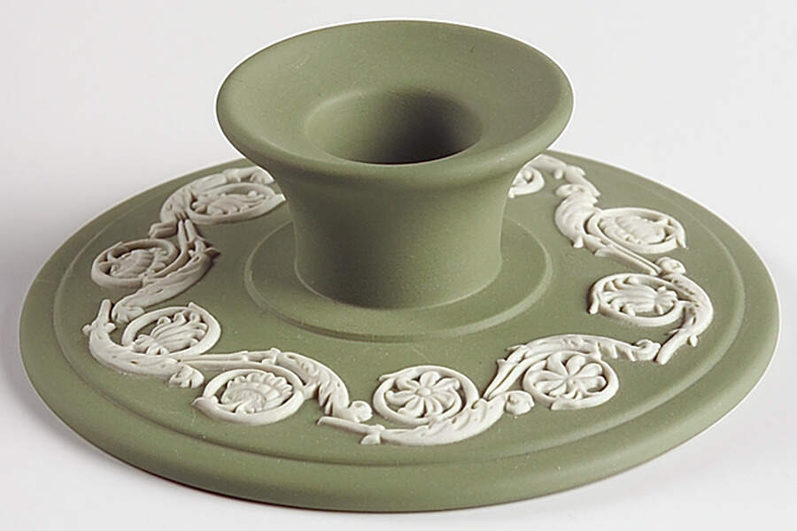 Cream Color on Celadon Jasperware Single Banquet Candlestick by Wedgwood-1