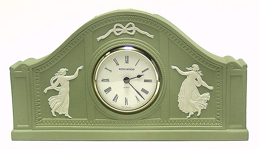 Cream Color on Celadon Jasperware Mantel Clock by Wedgwood-1