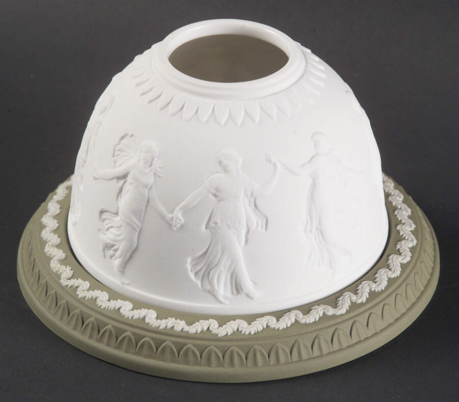 Cream Color on Celadon Jasperware Lithophane Candle Votive by Wedgwood-1