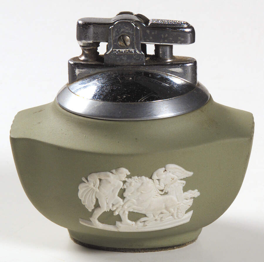 Cream Color on Celadon Jasperware Cigarette Lighter by Wedgwood-1
