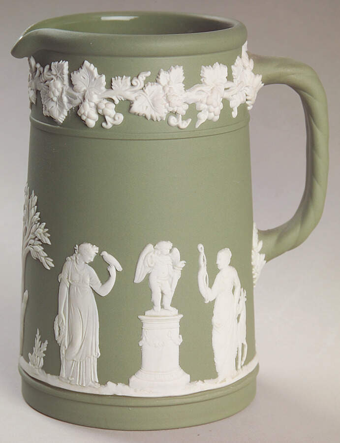 Cream Color on Celadon Jasperware Small Trojan Jug by Wedgwood-1