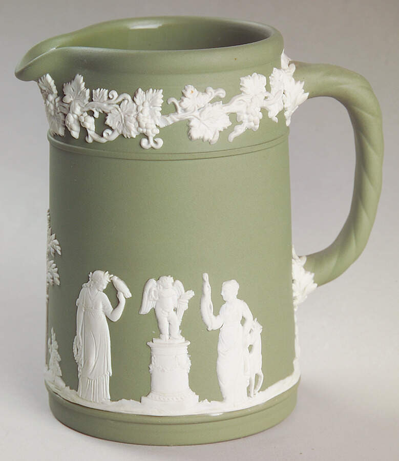Cream Color on Celadon Jasperware Small Trojan Jug by Wedgwood-1