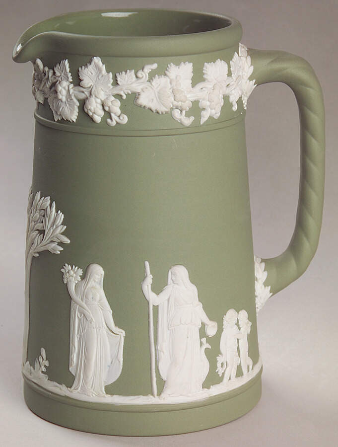 Cream Color on Celadon Jasperware Medium Trojan Jug by Wedgwood-1