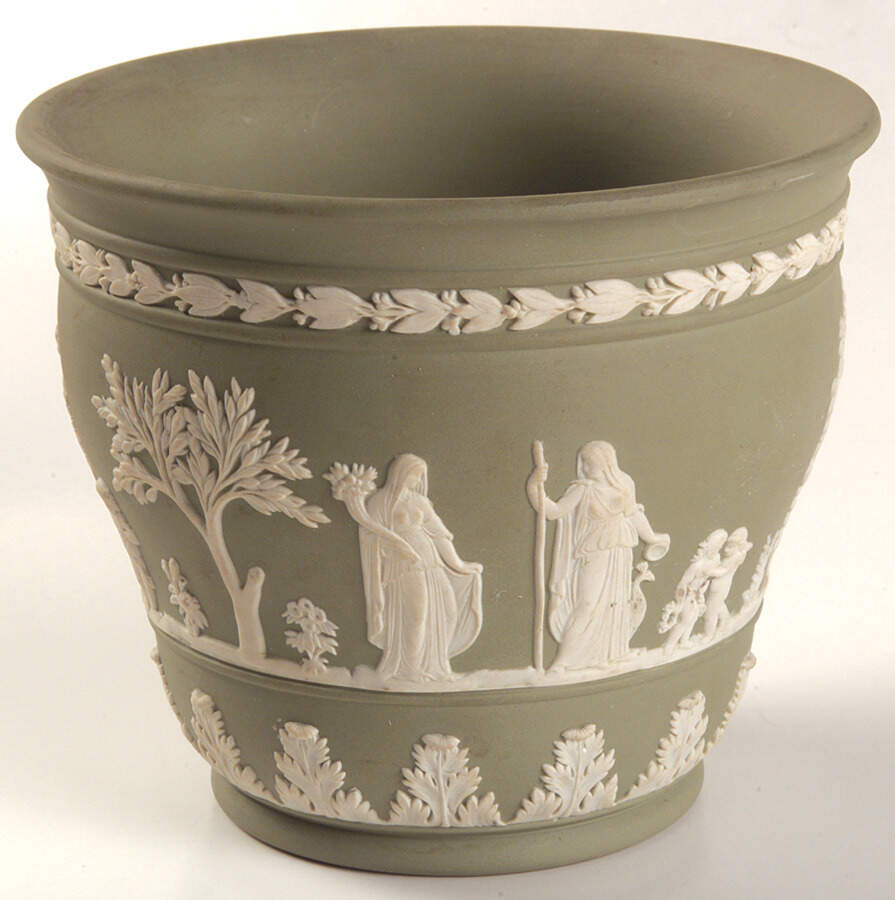 Cream Color on Celadon Jasperware 6" Arcadian Jardiniers by Wedgwood-1