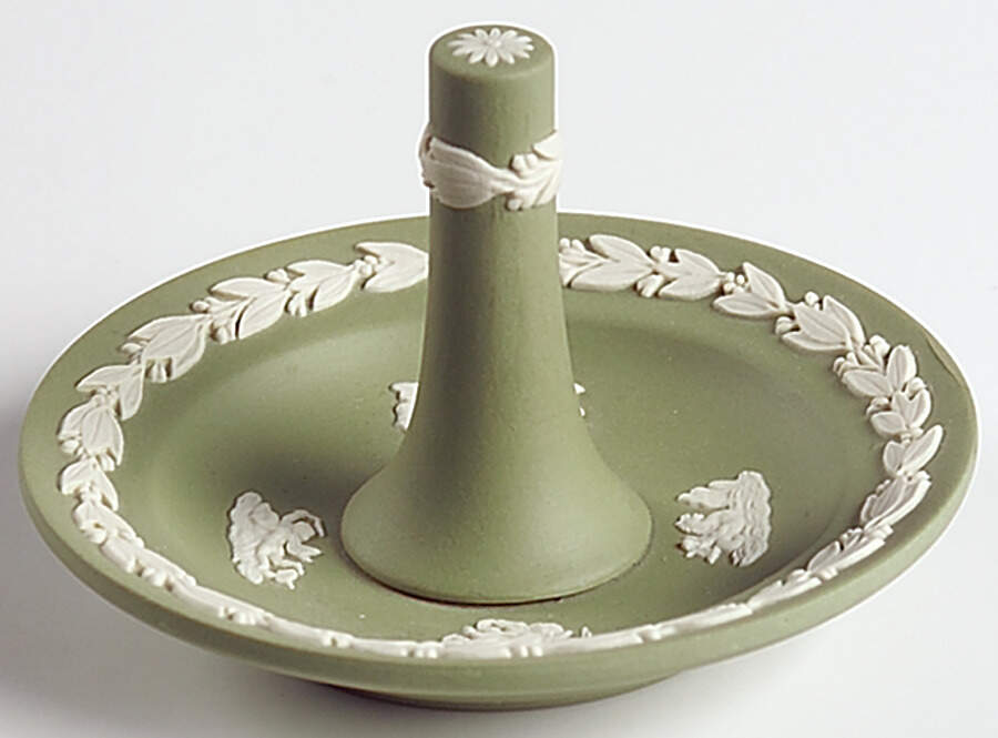 Cream Color on Celadon Jasperware Ring Holder by Wedgwood-1