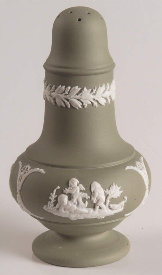Cream Color on Celadon Jasperware Pepper Shaker by Wedgwood-1