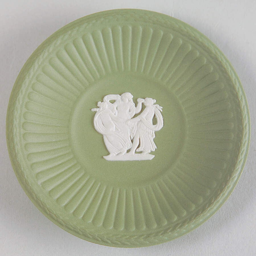 Cream Color on Celadon Jasperware Butter Pat by Wedgwood-1