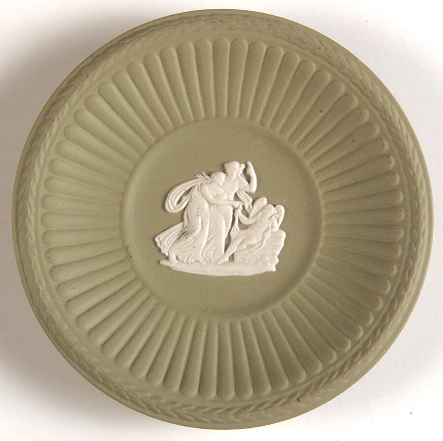 Cream Color on Celadon Jasperware Butter Pat by Wedgwood-1