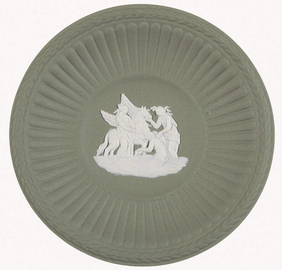 Cream Color on Celadon Jasperware Butter Pat by Wedgwood-1