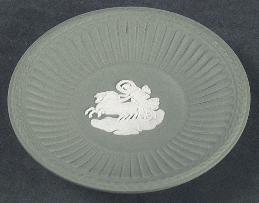 Cream Color on Celadon Jasperware Butter Pat by Wedgwood-1