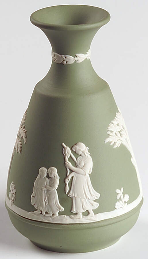 Cream Color on Celadon Jasperware Vase-Bud-Cameo by Wedgwood-1