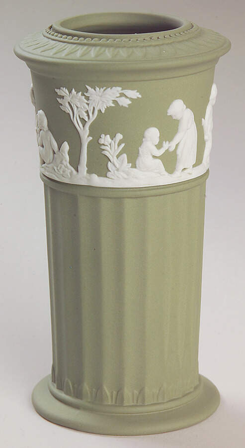 Cream Color on Celadon Jasperware Grecian Vase by Wedgwood-1