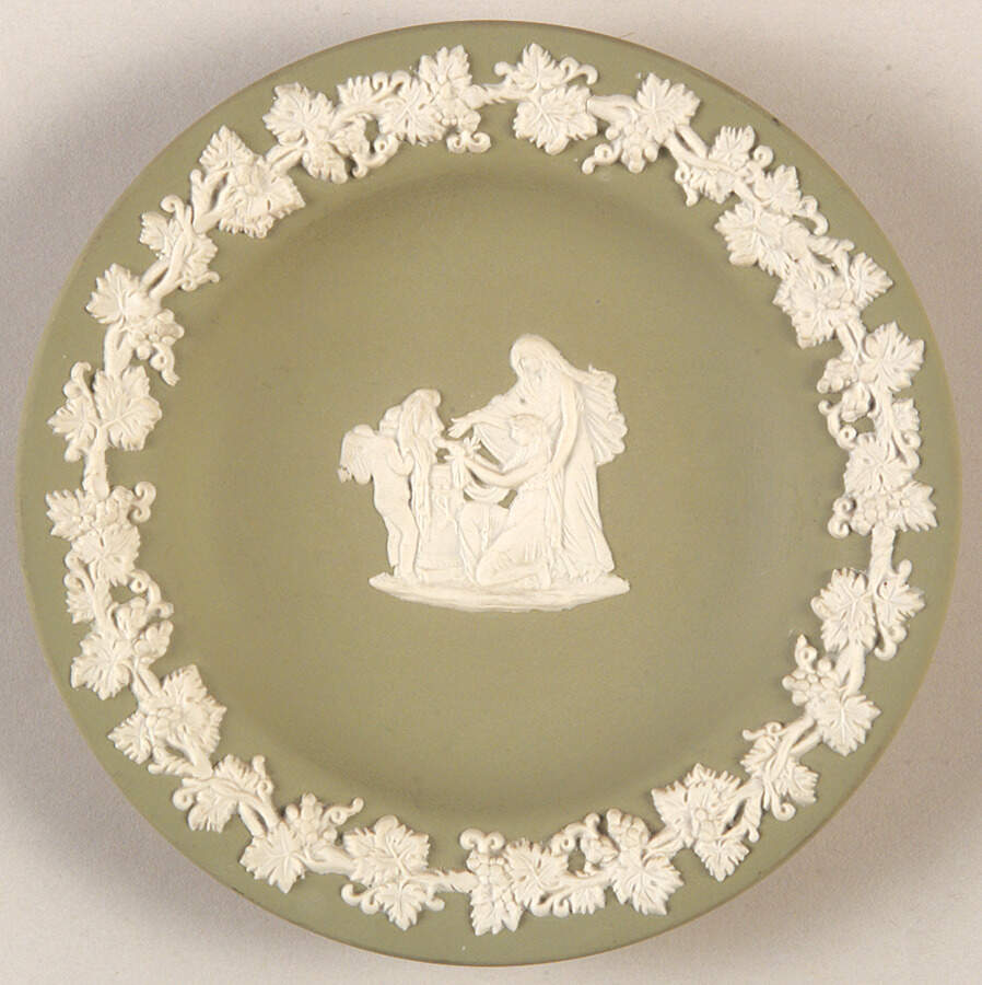 Cream Color on Celadon Jasperware 4" Round Tray by Wedgwood-1
