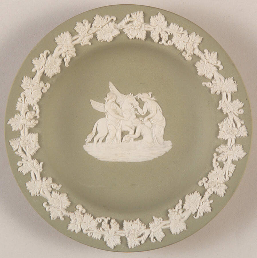 Cream Color on Celadon Jasperware 4" Round Tray by Wedgwood-1