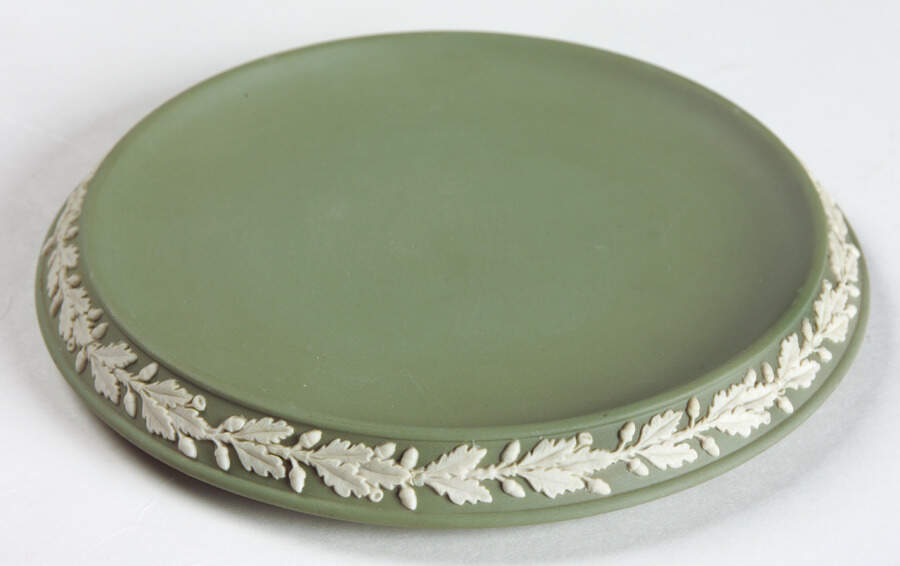 Cream Color on Celadon Jasperware Tea Pot Trivet by Wedgwood-1