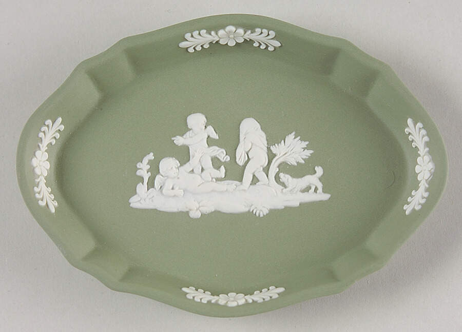 Cream Color on Celadon Jasperware Silver Tray by Wedgwood-1