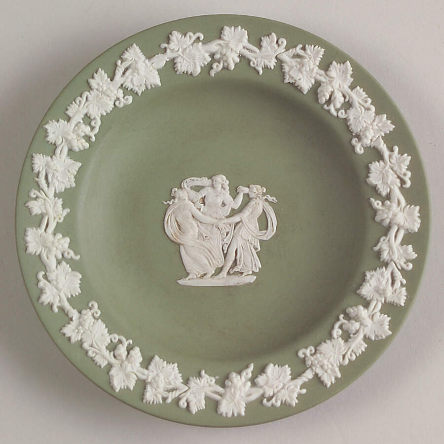 Cream Color on Celadon Jasperware Round Tray by Wedgwood-1