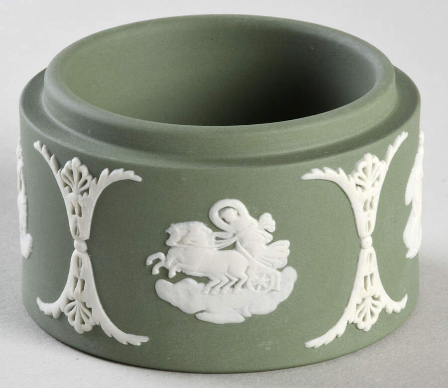 Cream Color on Celadon Jasperware 2" Round Box-No Lid by Wedgwood-1