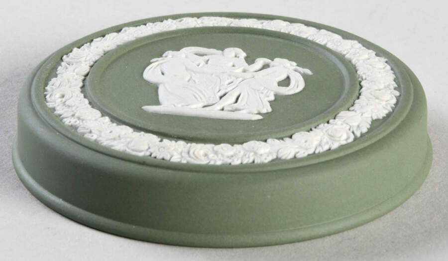 Cream Color on Celadon Jasperware Lid for 2" Round Box by Wedgwood-1