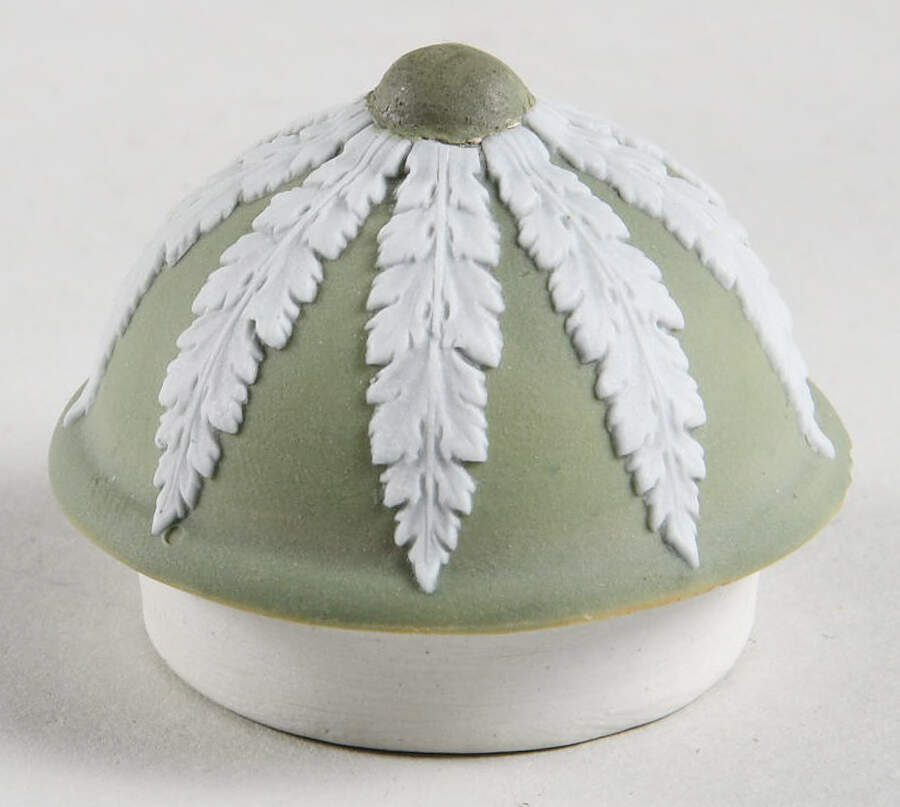 Cream Color on Celadon Jasperware Lid for Tea Caddy by Wedgwood-1