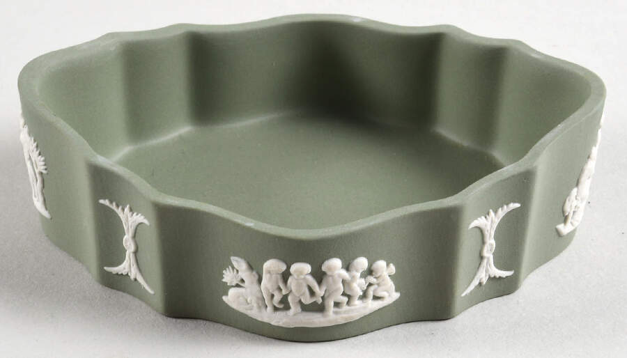 Cream Color on Celadon Jasperware Silver/Candy Box-No Lid by Wedgwood-1