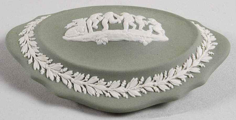 Cream Color on Celadon Jasperware Silver/Candy Box-Lid by Wedgwood-1