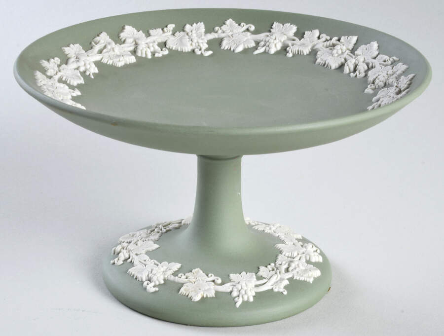 Cream Color on Celadon Jasperware Round Compote (Height X Width) by Wedgwood-1