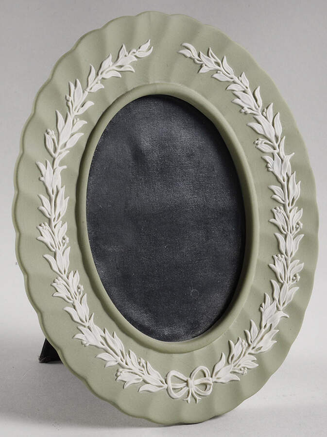 Cream Color on Celadon Jasperware 6" Oval Picture Frame by Wedgwood-1