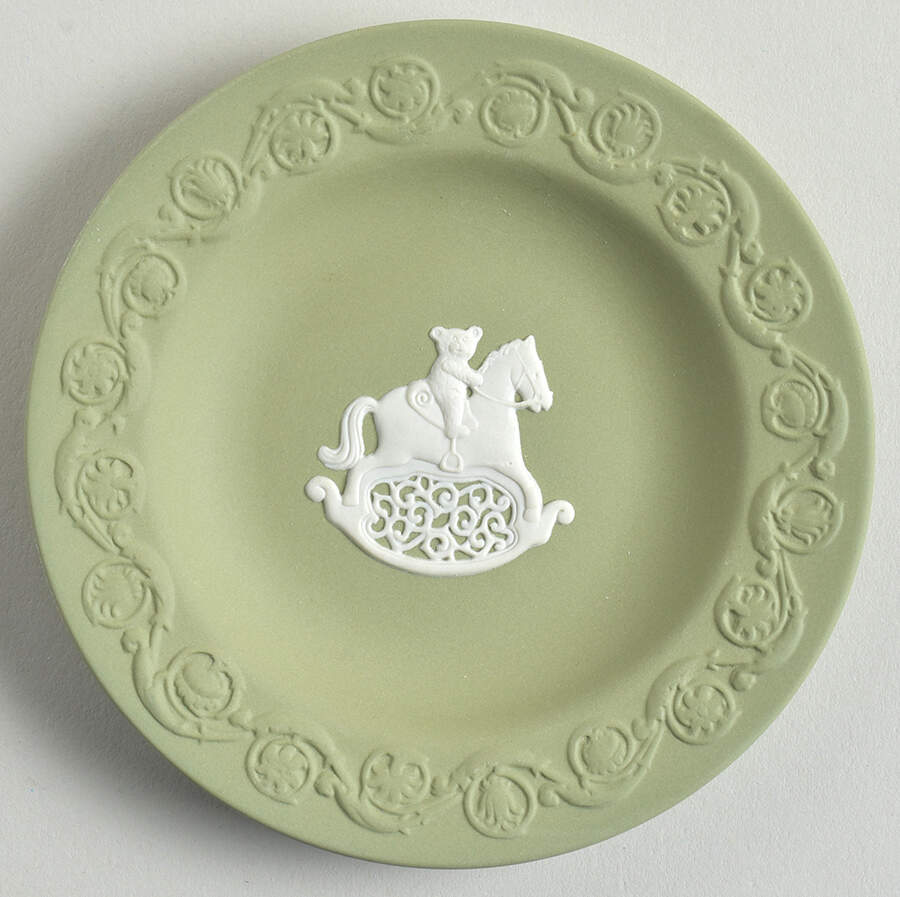 Cream Color on Celadon Jasperware Patrician Tray by Wedgwood-1