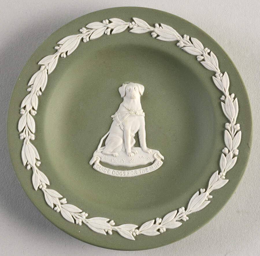 Cream Color on Celadon Jasperware 4" Round Tray by Wedgwood-1