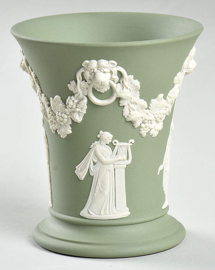 Cream Color on Celadon Jasperware 3" Vase by Wedgwood-1