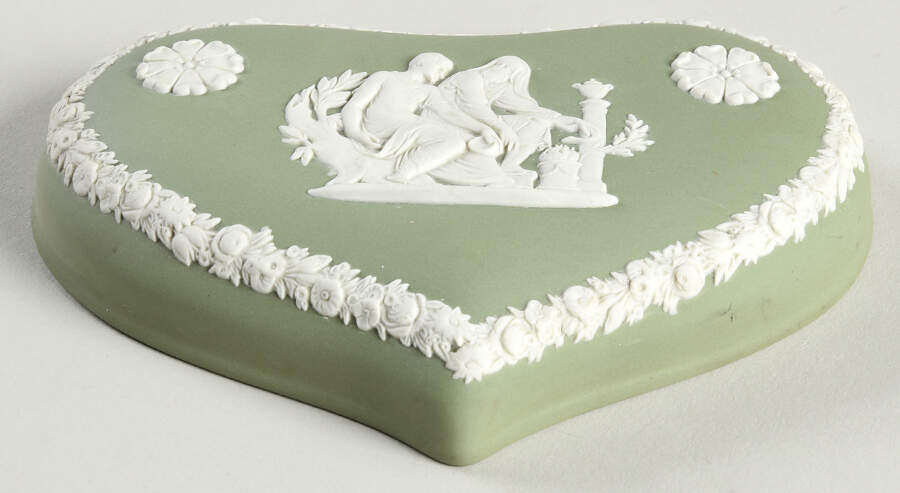 Cream Color on Celadon Jasperware Lid for Heart Shape Box by Wedgwood-1