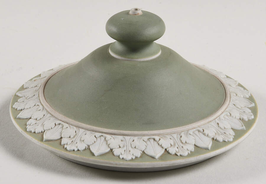 Cream Color on Celadon Jasperware Lid for Teapot by Wedgwood-1