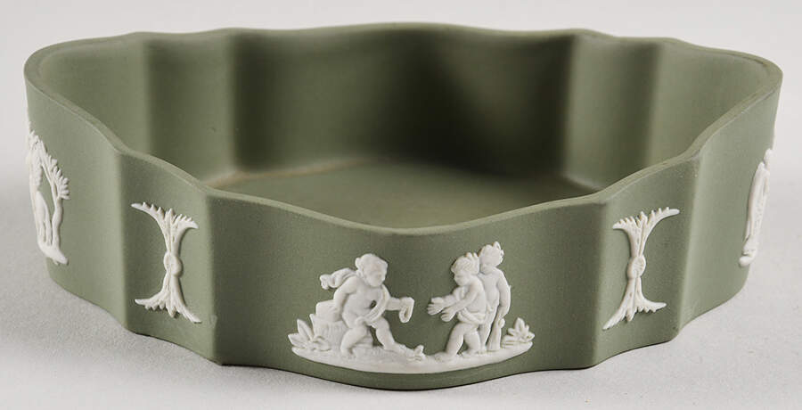 Cream Color on Celadon Jasperware Silver/Candy Box-No Lid by Wedgwood-1
