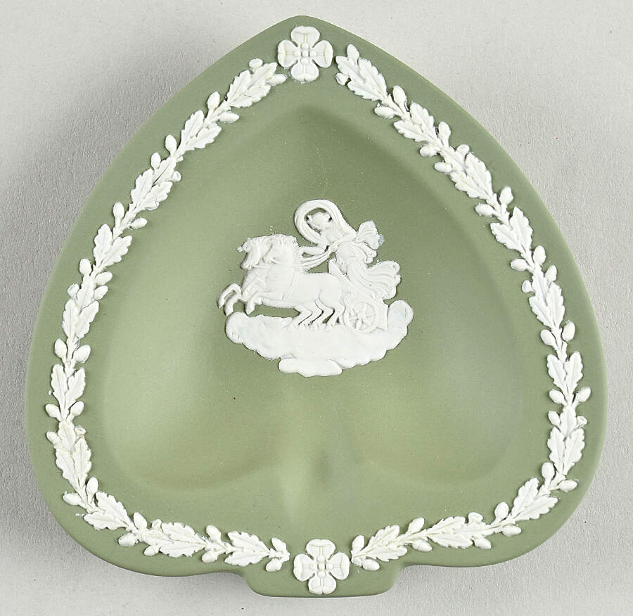 Cream Color on Celadon Jasperware Small Spade Shape Ashtray by Wedgwood-1