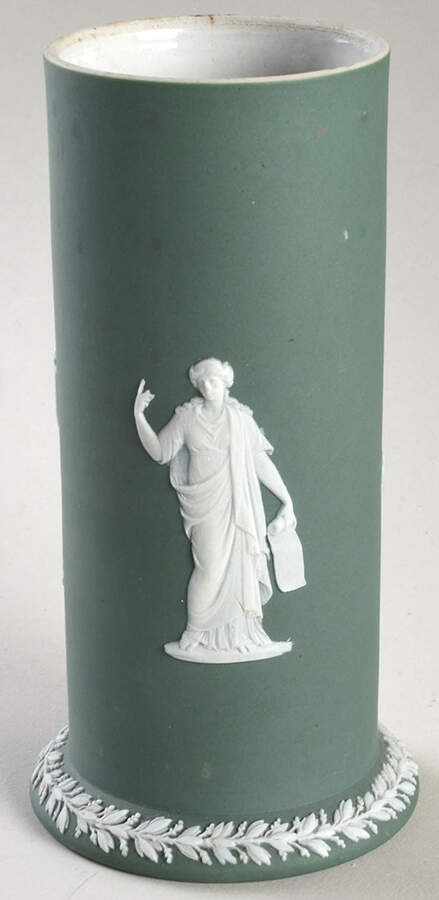 Cream Color on Celadon Jasperware 6" Spill Vase by Wedgwood-1