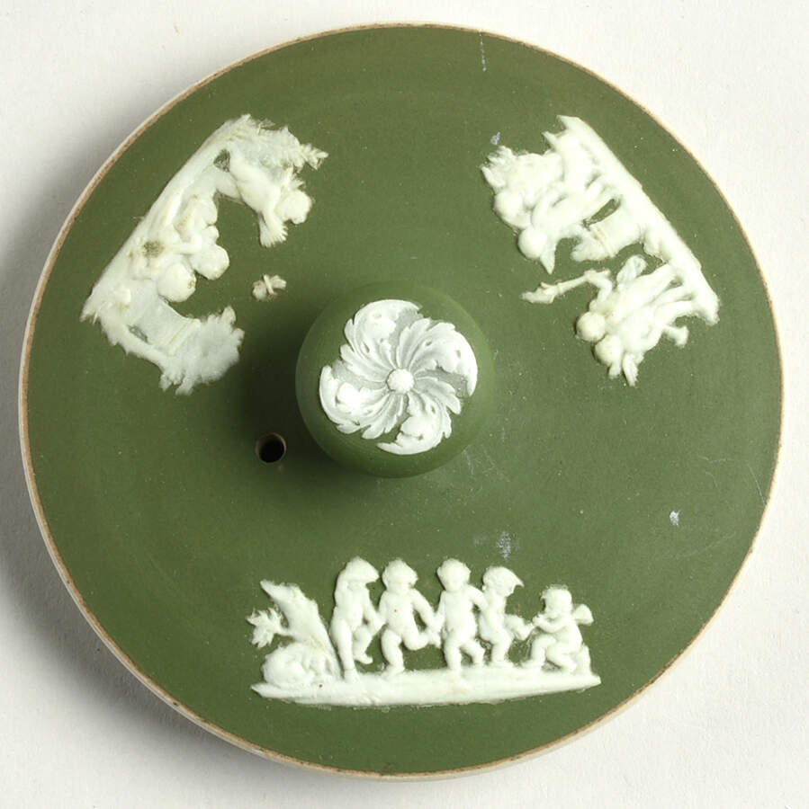 Cream Color on Celadon Jasperware Lid for Teapot by Wedgwood-1