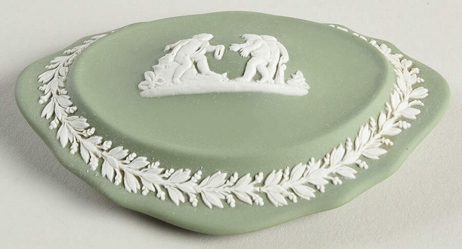Cream Color on Celadon Jasperware Silver/Candy Box-Lid by Wedgwood-1